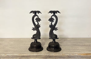 Antique Bronze Single-Branch Candle Holders-Aquatic Detailed