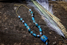 Load image into Gallery viewer, Murano Glass &amp; Brass Beaded Necklace-Blue
