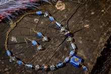 Load image into Gallery viewer, Murano Glass &amp; Brass Beaded Necklace-Blue
