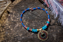 Load image into Gallery viewer, Murano &amp; Brass Beaded Necklace-Blue Circle Pendant
