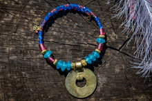 Load image into Gallery viewer, Murano &amp; Brass Beaded Necklace-Blue Circle Pendant
