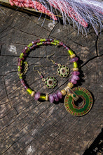 Load image into Gallery viewer, Murano &amp; Brass Beaded Necklace-Blue Circle Pendant

