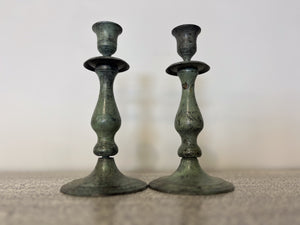 Antique Bronze Single-Branch Candle Holders-Curved Patina