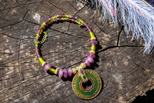 Load image into Gallery viewer, Murano &amp; Brass Beaded Necklace-Blue Circle Pendant
