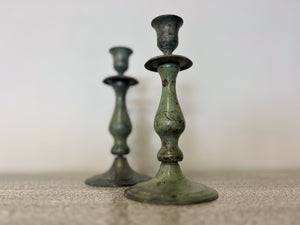 Antique Bronze Single-Branch Candle Holders-Curved Patina