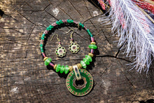 Load image into Gallery viewer, Murano &amp; Brass Beaded Necklace-Blue Circle Pendant
