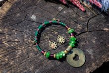 Load image into Gallery viewer, Murano &amp; Brass Beaded Necklace-Blue Circle Pendant

