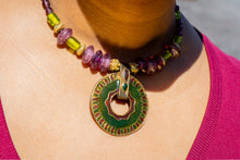 Load image into Gallery viewer, Murano &amp; Brass Beaded Necklace-Blue Circle Pendant
