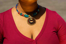 Load image into Gallery viewer, Murano &amp; Brass Beaded Necklace-Blue Circle Pendant
