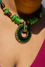 Load image into Gallery viewer, Murano &amp; Brass Beaded Necklace-Blue Circle Pendant
