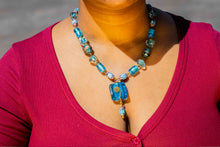 Load image into Gallery viewer, Murano Glass &amp; Brass Beaded Necklace-Blue
