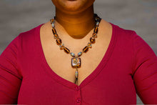 Load image into Gallery viewer, Murano Glass &amp; Brass Beaded Necklace-Orange
