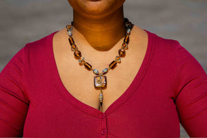 Murano Glass & Brass Beaded Necklace-Orange