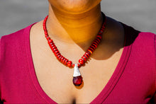 Load image into Gallery viewer, Yak Bone &amp; Brass Beaded Necklace-Red
