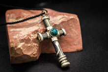 Load image into Gallery viewer, Cross Necklace/Pendant with Malachite Stone – Handcrafted in Peru
