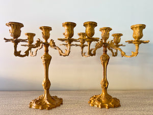 Victorian Bronze Five-Branch Candle Holders-Gold