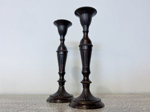 Antique Bronze Single-Branch Candle Holders-Ribbed Dark
