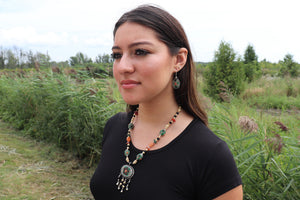 Vintage Mixed Material Necklace & Earrings Set- Green