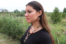 Load image into Gallery viewer, Vintage Mixed Material Necklace &amp; Earrings Set- Orange
