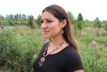 Load image into Gallery viewer, Vintage Mixed Material Necklace &amp; Earrings Set- Pink
