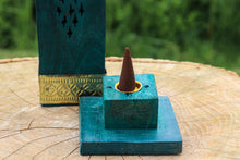 Load image into Gallery viewer, Teal Wooden Box Incense Holder
