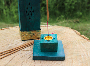 Teal Wooden Box Incense Holder