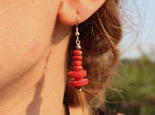 Load image into Gallery viewer, Vintage Red Yak Bone Necklace &amp; Earrings Set on Leather Rope- Circle Pendant
