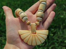 Load image into Gallery viewer, Vintage Yak Bone (Horn) Necklace-Beaded with Fan Pendant
