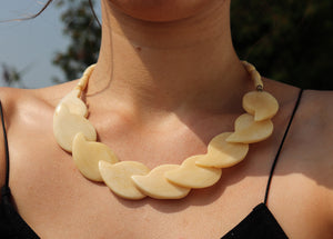 Vintage Yak Bone (Horn) Necklace- Teardrop Beaded (Light)