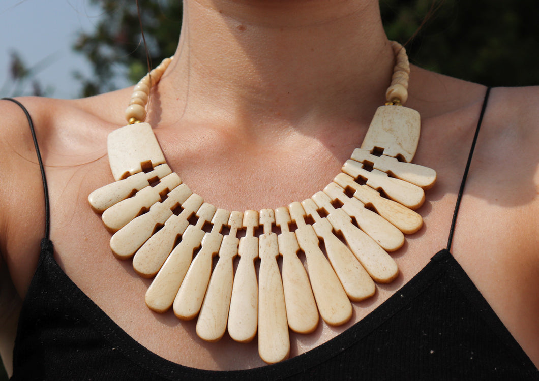 Vintage Yak Bone (Horn) Necklace- Slab Beaded