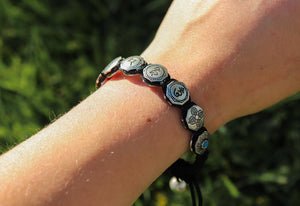 Turquoise & White Metal Mantra Healing Bracelet