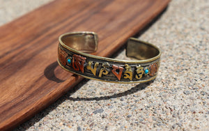 Turquoise & 3 Metal Mantra Healing Bracelet