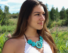 Load image into Gallery viewer, Turquoise Flower Necklace – Eco-Friendly &amp; Handcrafted Leather from Nepal
