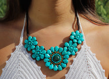 Load image into Gallery viewer, Turquoise Flower Necklace – Eco-Friendly &amp; Handcrafted Leather from Nepal
