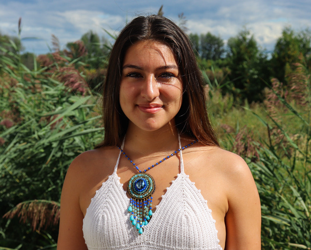 Turquoise Leather Necklace – Eco-Friendly & Handmade in Nepal