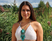 Load image into Gallery viewer, Turquoise Leather Necklace – Eco-Friendly &amp; Handmade in Nepal
