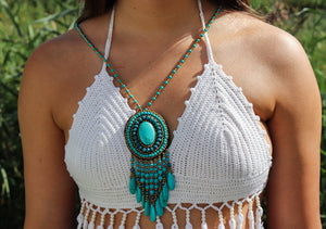 Turquoise Leather Necklace – Eco-Friendly & Handmade in Nepal