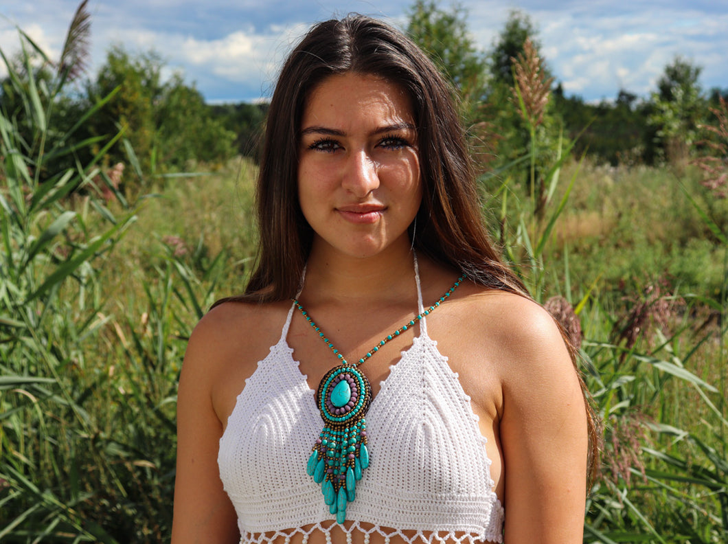 Turquoise Leather Necklace – Eco-Friendly & Handmade in Nepal