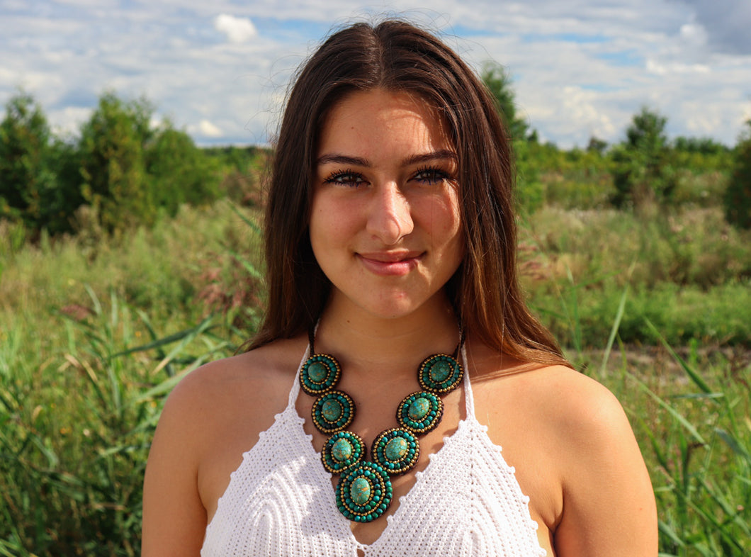 Turquoise Leather Necklace – Eco-Friendly & Handmade in Nepal