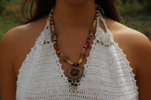 Load image into Gallery viewer, Vintage Mixed Material Necklace &amp; Earrings Set- Orange
