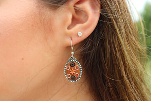 Vintage Mixed Material Necklace & Earrings Set- Orange
