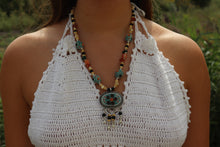 Load image into Gallery viewer, Vintage Mixed Material Necklace &amp; Earrings Set- Blue
