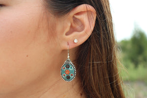Vintage Mixed Material Necklace & Earrings Set- Blue